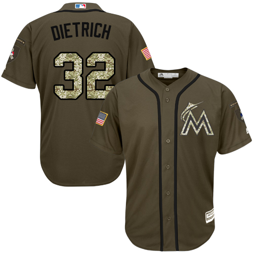 marlins #32 Derek Dietrich Green Salute to Service Stitched MLB Jersey